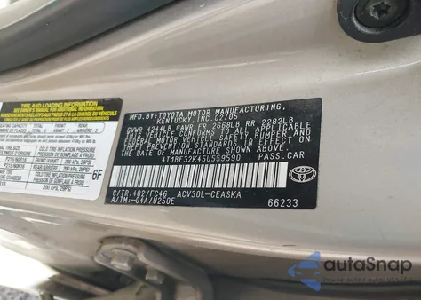 2005 Toyota Camry Se из США, поврежденный, VIN 4T1BE32K45U559590